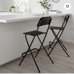 Ikea 2 FRANKLIN Bar stools with backrest, foldable, counter height black/black, 24 3/4 "