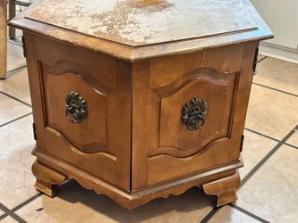 Vintage 1970s Hexagonal Storage Side Table, Wood, Storage