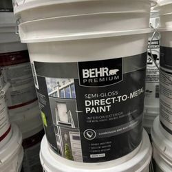 BEHR PREMIUM 5 gal. White Semi-Gloss Direct-to-Metal Interior/Exterior Paint