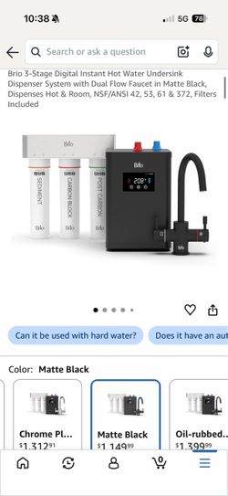 Brio 3-Stage Digital Instant Hot Water Undersink Dispenser System with Dual Flow Faucet in Matte Black, Dispenses Hot & Room, NSF/ANSI 42, 53, 61 & 37