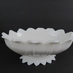 Westmoreland Milk Glass Lotus Pattern Footed Oval Fruit Bowl 11 1/2" L
ength 

