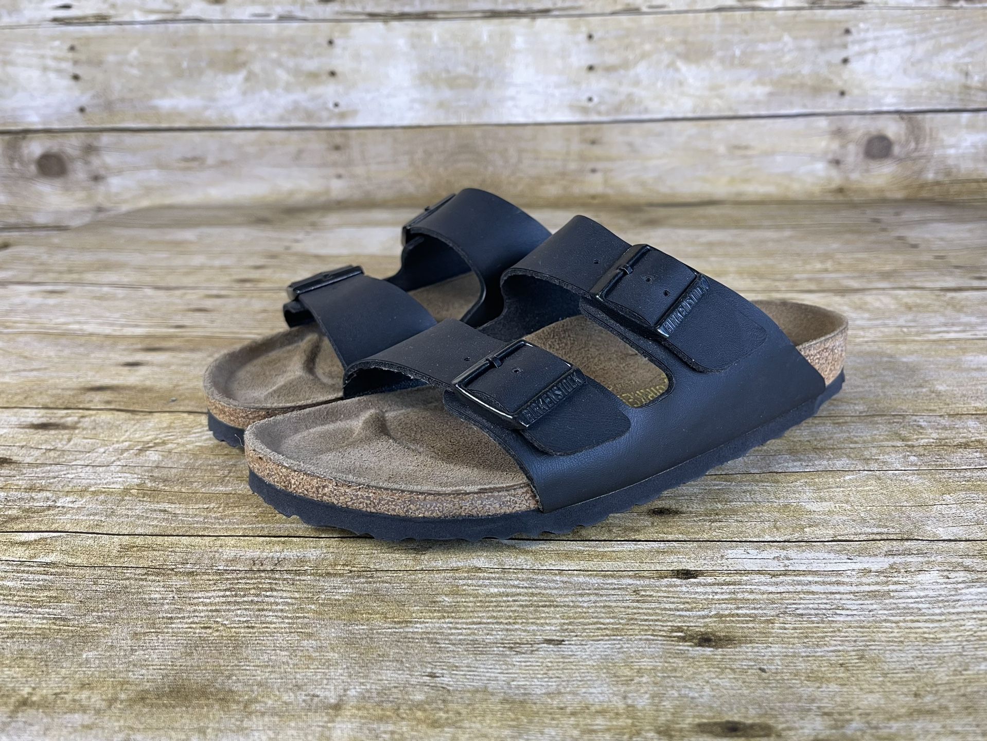 Birkenstock Arizona Leather Flat Women's Sandals Black Big Buckle 40 L9 M7