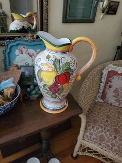 Vintage Large Ceramic Yellow Floral Vase 16" x 12"