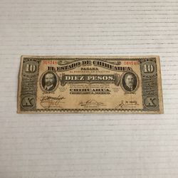 1914  Mexico  10 Pesos  Antique  Banknote  -  Billete Antiguo De Mexico Diez Pesos