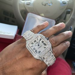 Iced Out Diamond  Cartier VVS Moissanite (Pass Diamond Tester)bust Down Watch