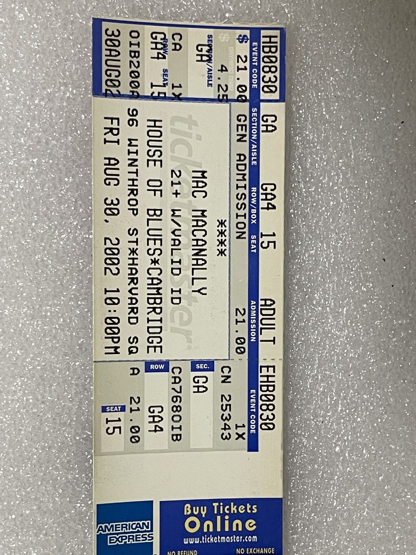 Mac Macanally Unused Concert Ticket House Of Blues 2002