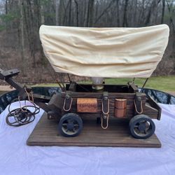  Vintage 1950 Covered Wagon Table Lamp Western Americana Pioneer Cowboy