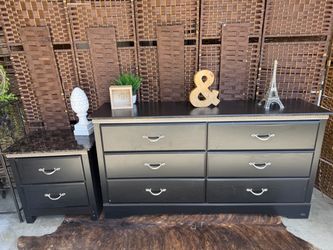 Black 6-Drawer Dresser $78 and Matching 2-Drawer Nightstand $33 for sale together =$110