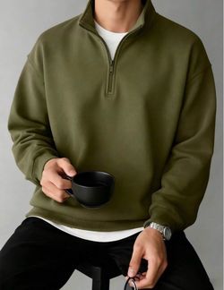 Men’s Olive Green Quarter-Zip Sweatshirt