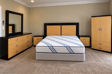 Matching Bedroom Set – Bed, Dresser, Mirror, Wardrobe & Nightstands
