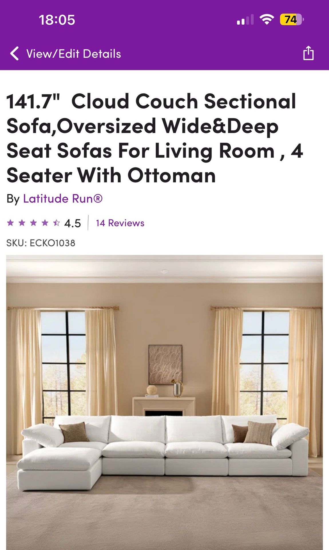 Brand New Couch Sectional Sofa ( Assembled)