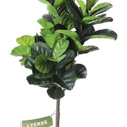 LYERSE 4ft Fiddle Leaf Fig Tree Artificial in Plastic Nursery Pot, Faux Ficus Tropical Plants Fake Fig Tree with 68 Leaves