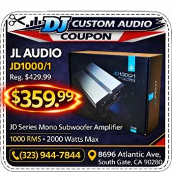 JL Audio JD Series JD1000/1 Mono Subwoofer Amplifier 2000 Watts 🚨 Payment Options Available 🚨 No Credit Needed 🚨 