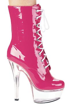 5" Heel Pink Patent Leather Calf Boots $50