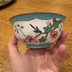 Turquoise Enamel Over Metal Bowl