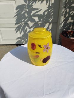 Vintage Mid Century Hand Painted Glass Jar