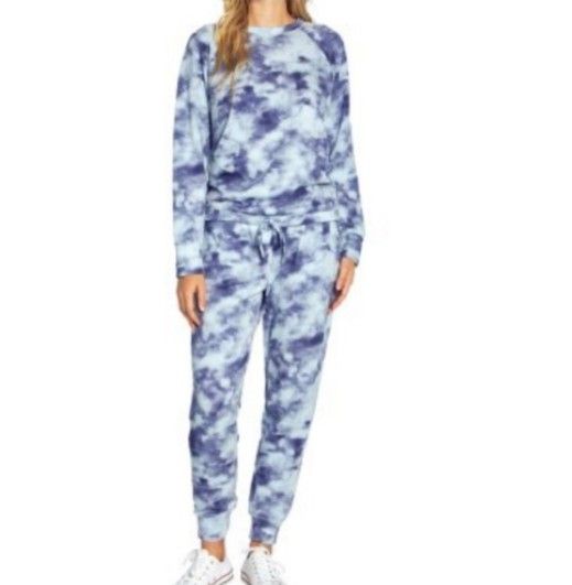 GAP Women 2piece Jogger Lounge Pajama Set Blue Tie Dye medium