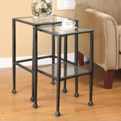 Set of 2 Glass Top Side Tables – Modern Black Metal (Nesting Tables)🌟💫