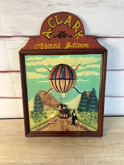 Vintage A. Clark “Ascent Balloon” Wood Plaque Folk Wall Art