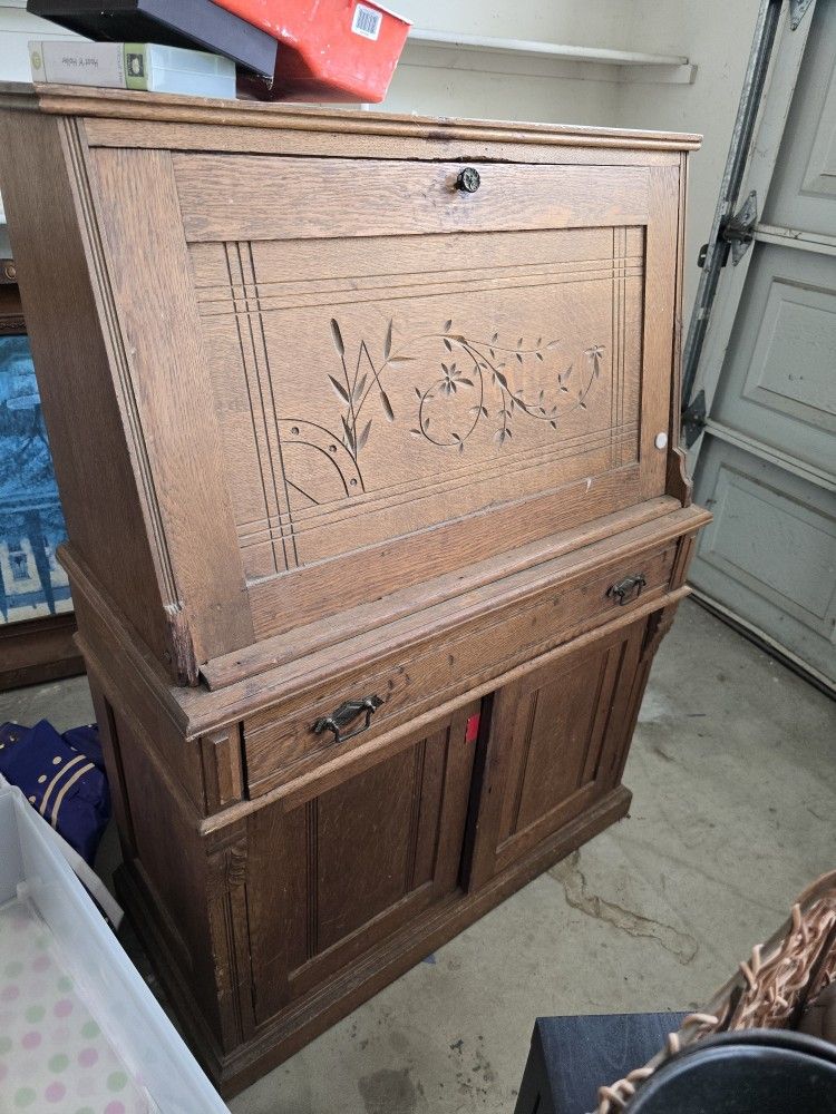 Antique Front Desk Storage Cabinet