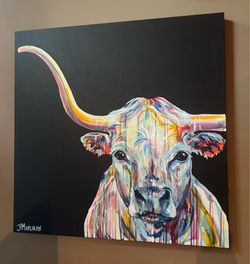 Signed Jennifer Moreman Longhorn Painting