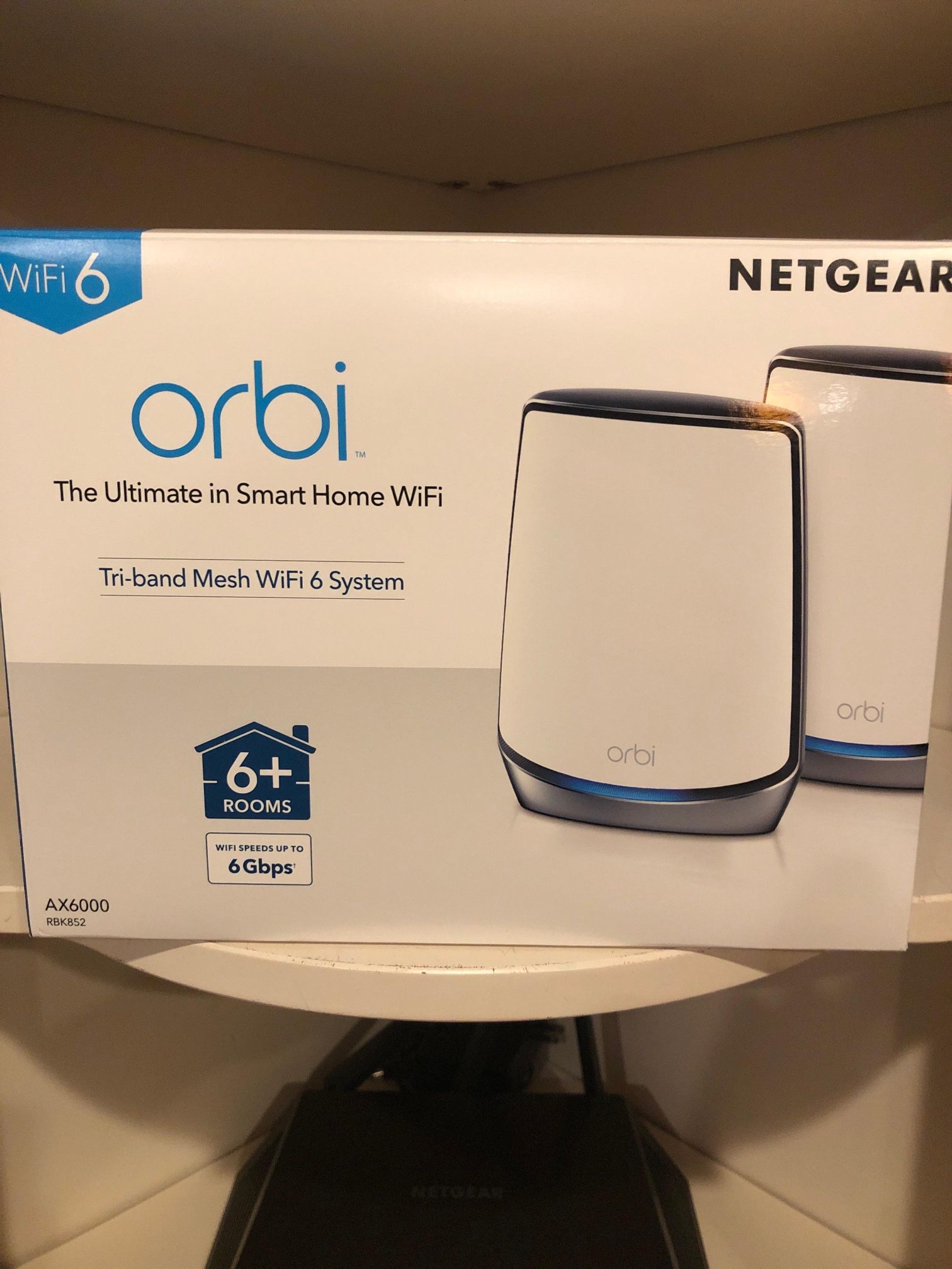 Orbi Tri-band WiFi 6 mesh system with 6Gbps, Router + 1 Satellite