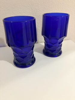 Set of 6 Cobalt Blue Glass Geometric Tumblers