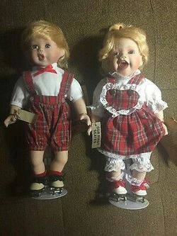 2 Seymour Mann 12" Connoisseur Collection Porcelain Dolls Our First Skates w box