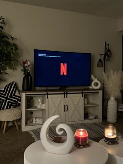 Farmhouse TV Stand / Media Console – White & Wood  ONLY CASH