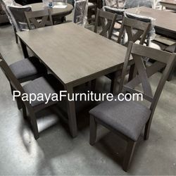 New! 7pcs Dining Set, Grey Dining Table And Chairs, Table, Chairs, Dinette Set,  Casual Dining Table, Kitchen Table Set,Rectangular Table, Chairs