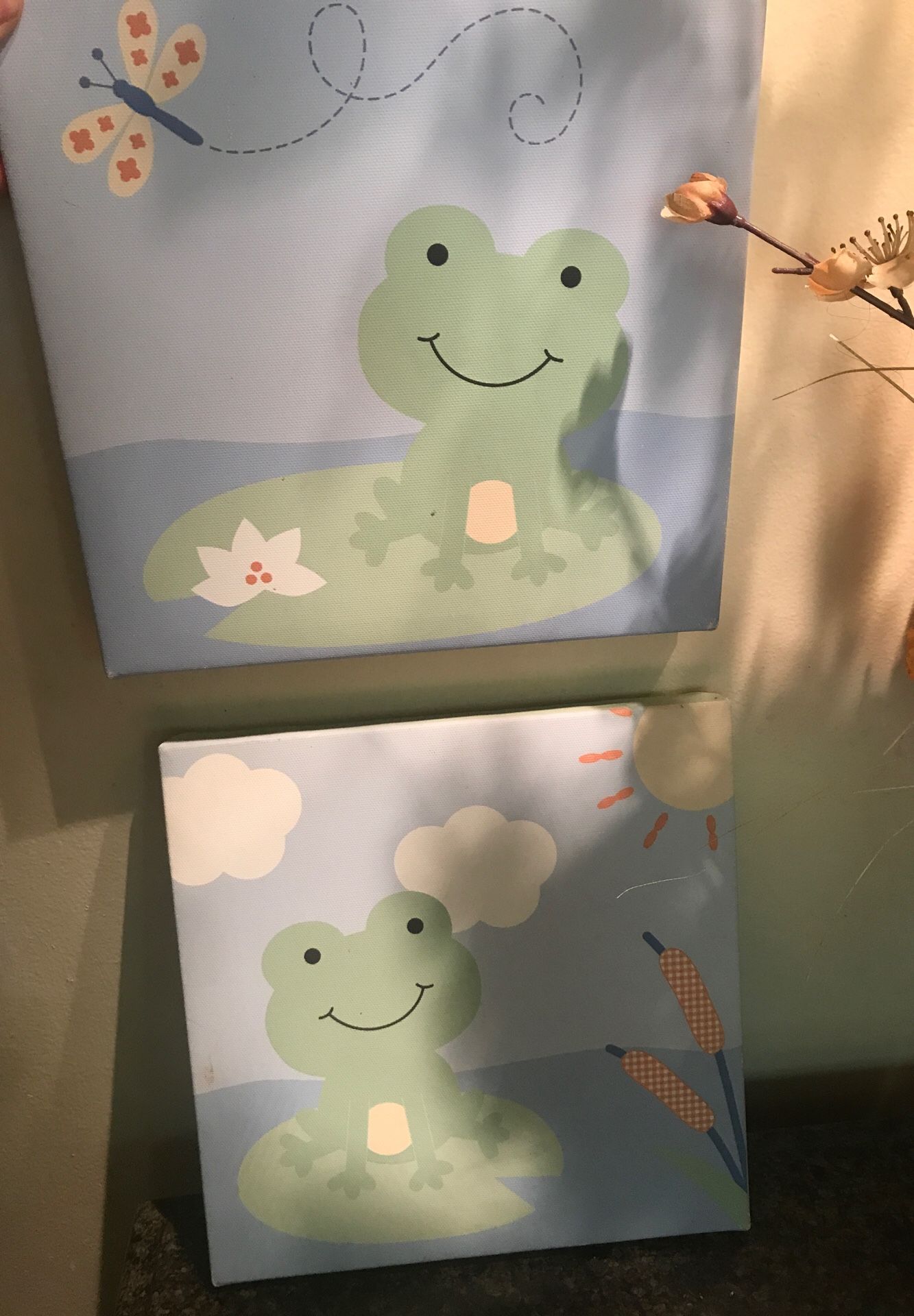 Small frogs canvas for kids bedroom or bathroom