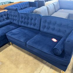 Caleb Sectional Sofa (Blue Velvet) Left Chaise