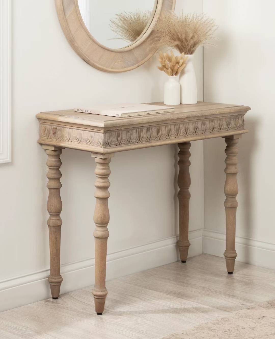 36”Carved wood side table,$120