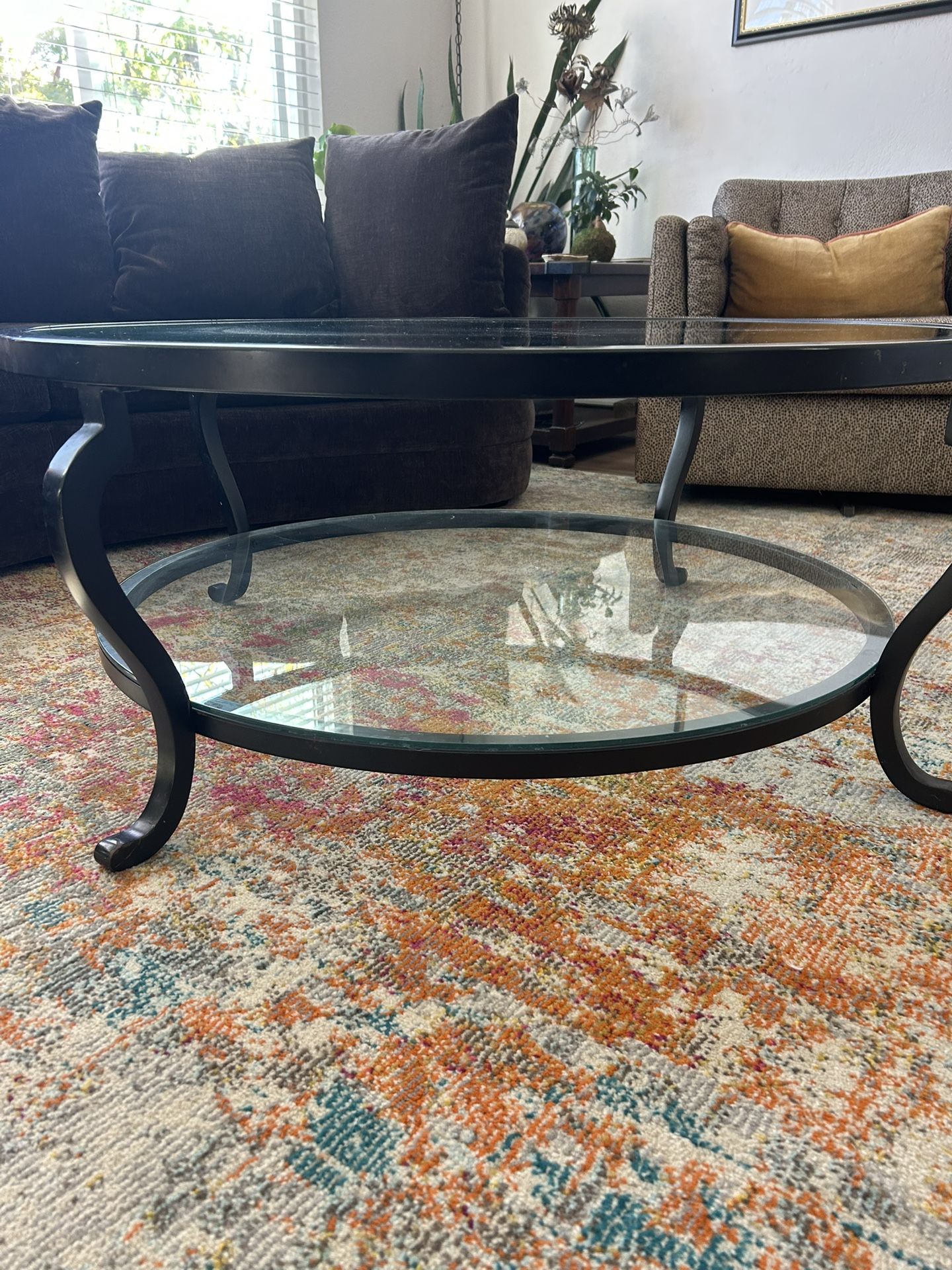 Black Round Metal Glass Coffee Table