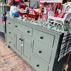 Newly Refinished Pewter Green 7 Drawer Dresser With Cabinet 