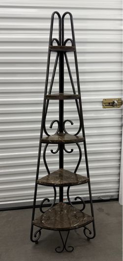 5 tiered corner shelf metal and stone