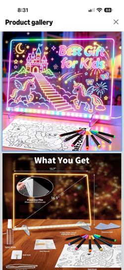 16" Led Drawing Board for Kids with 13 Light Effects 8 Colors & 6 Modes, Neon Light Up Doodle Glow Pad, Birthday Christmas Educational Gift Idea for G