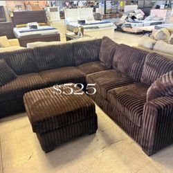 4-pc Sectional Sofa With Ottoman Chocolate New