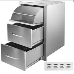 VEVOR Triple BBQ Island Drawers – Outdoor Kitchen Stainless Steel Storage Drawers 17” x 30