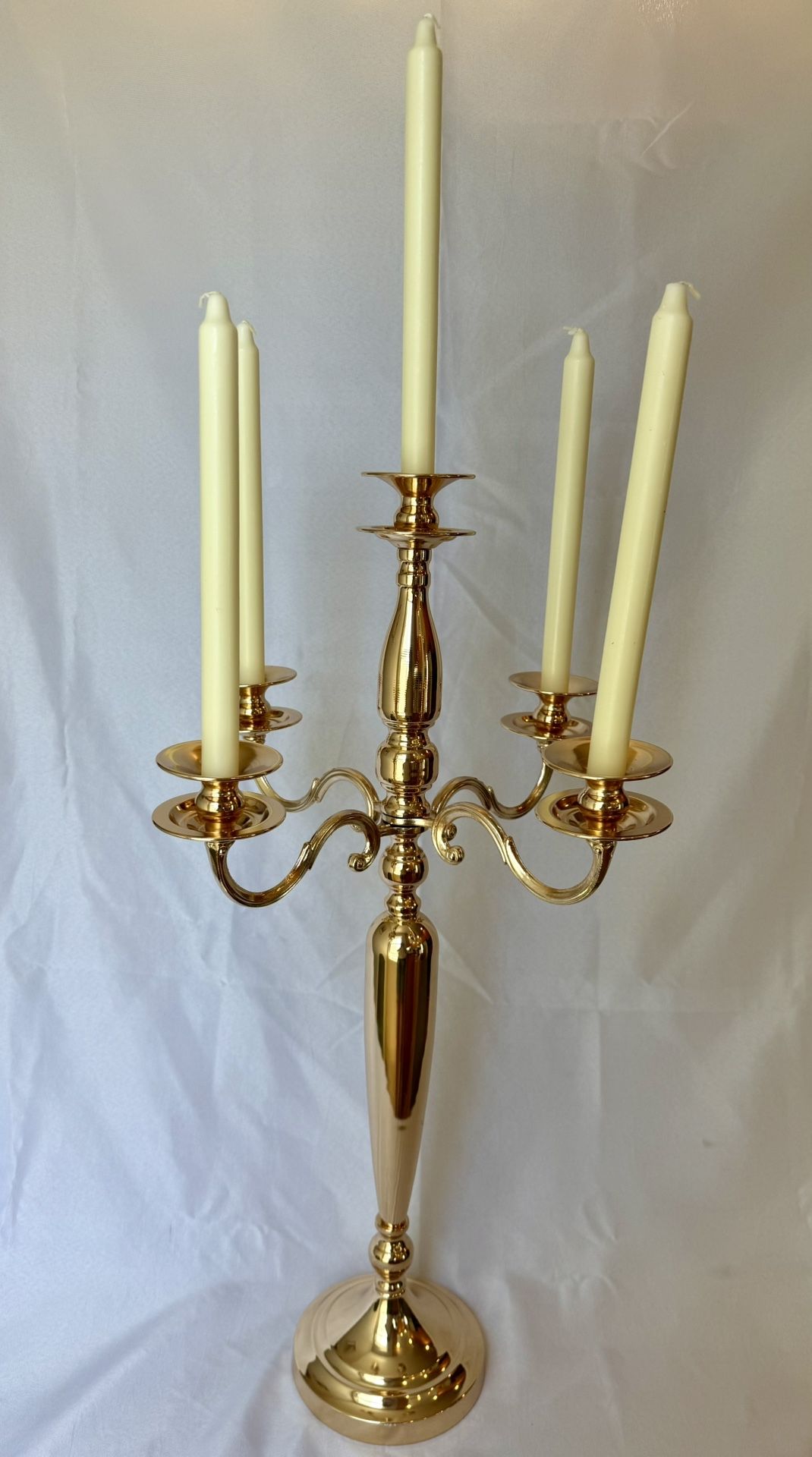 24 Gold Candelabras + Hurricane Glass