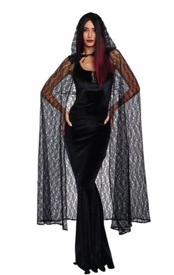 Black Lace Hooded Cape Costume