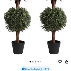 Set of 2） Lifelike 3Ft arfiticial Double Ball Topiary Trees Outdoor Faux Topiary Tree for Out Door Porch Decor