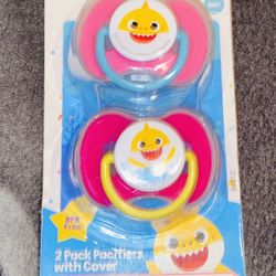 0+ Months Babygirl Nickelodeon 2 Pk Of Baby Shark Designed Pacifiers W/:: Covers Set