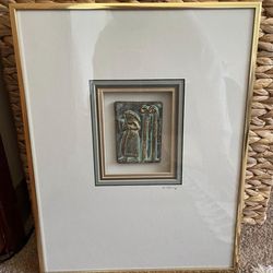 Framed  ceramic artwork from the "Sumerian III" series by American artist Harris G. Strong