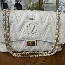 VALENTINO By Mario Valentino Alice Studs Quilted Leather Shoulder Bag Milk White