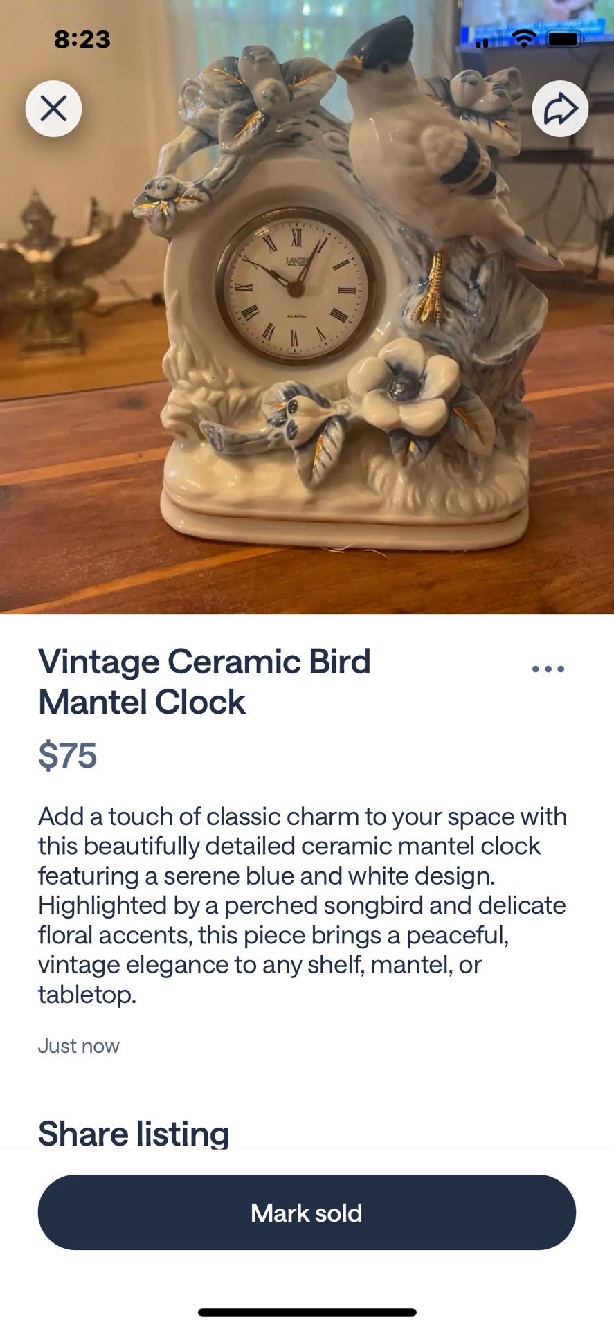 Vintage Ceramic Bird Mantel Clock – Elegant Blue & White Porcelain – Lancaster Alarm Clock