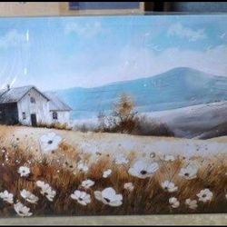 Large Barn and Flower Canvas Wall Art,24”x 48”