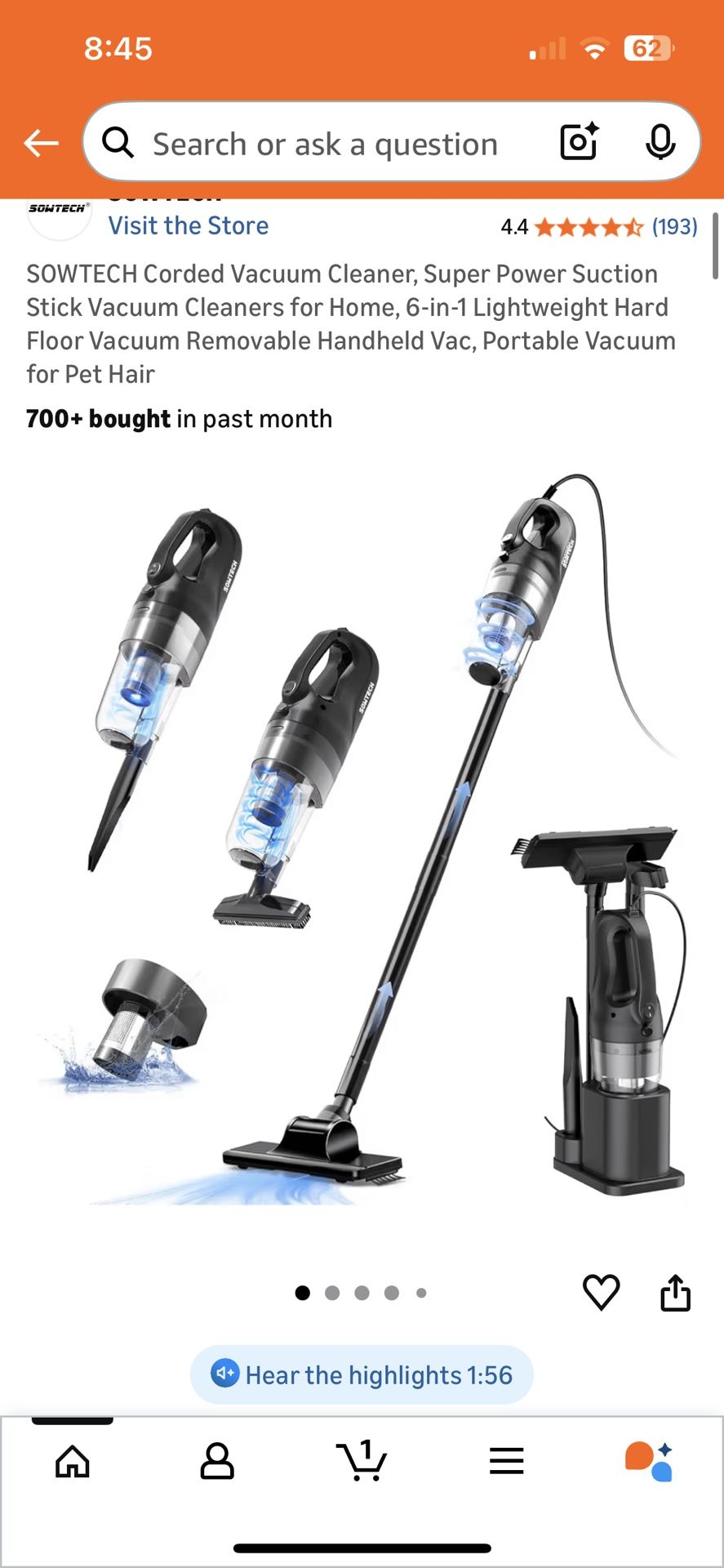 NEW SOWTECH Pro-Cyclone Corded Stick Vacuum