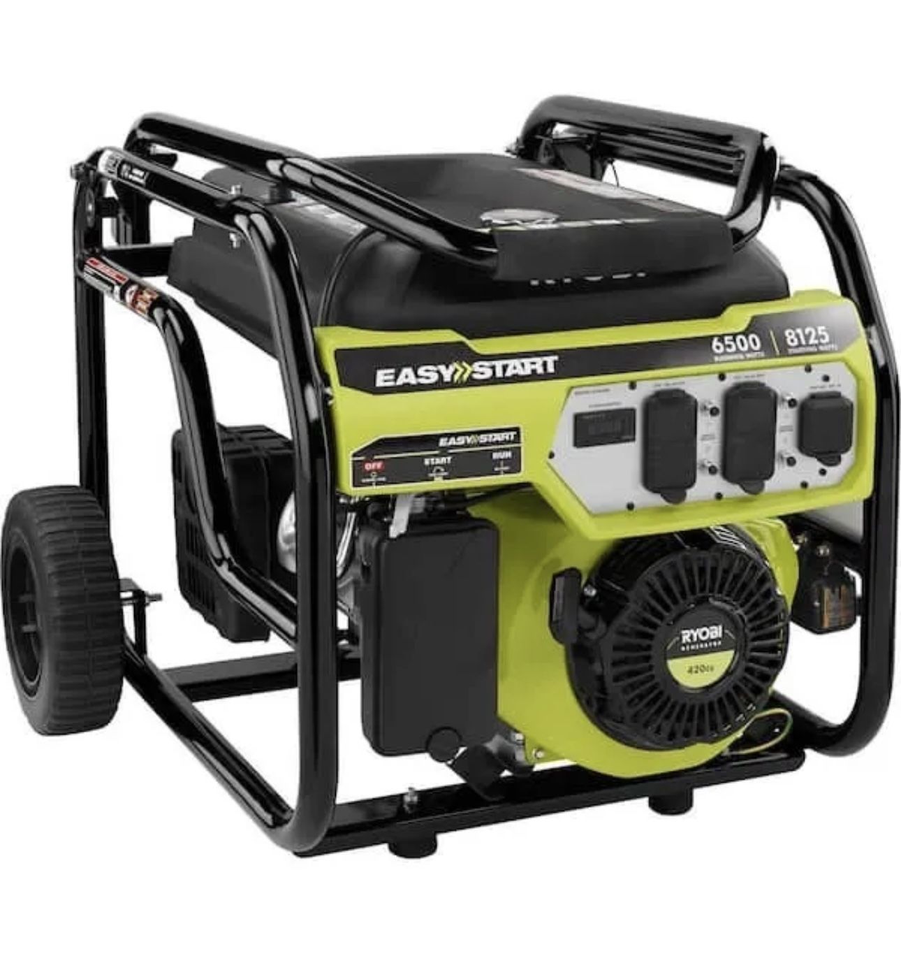 Ryobi 6,500-Watts Gas Powered Portable Home Generator with CO Shutdown Sensor.