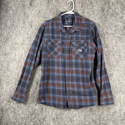 FOX Racing Mens Long Sleeve Flannel Shirt Size L Brown Blue Plaid Button-Up